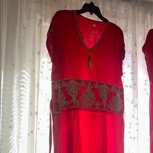Red Kaftan with Gold Embroidery